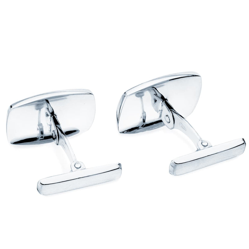 18K White Gold Cufflinks Matte and Shiny Barrel 17x13 mm Rigid Swinging Clasp