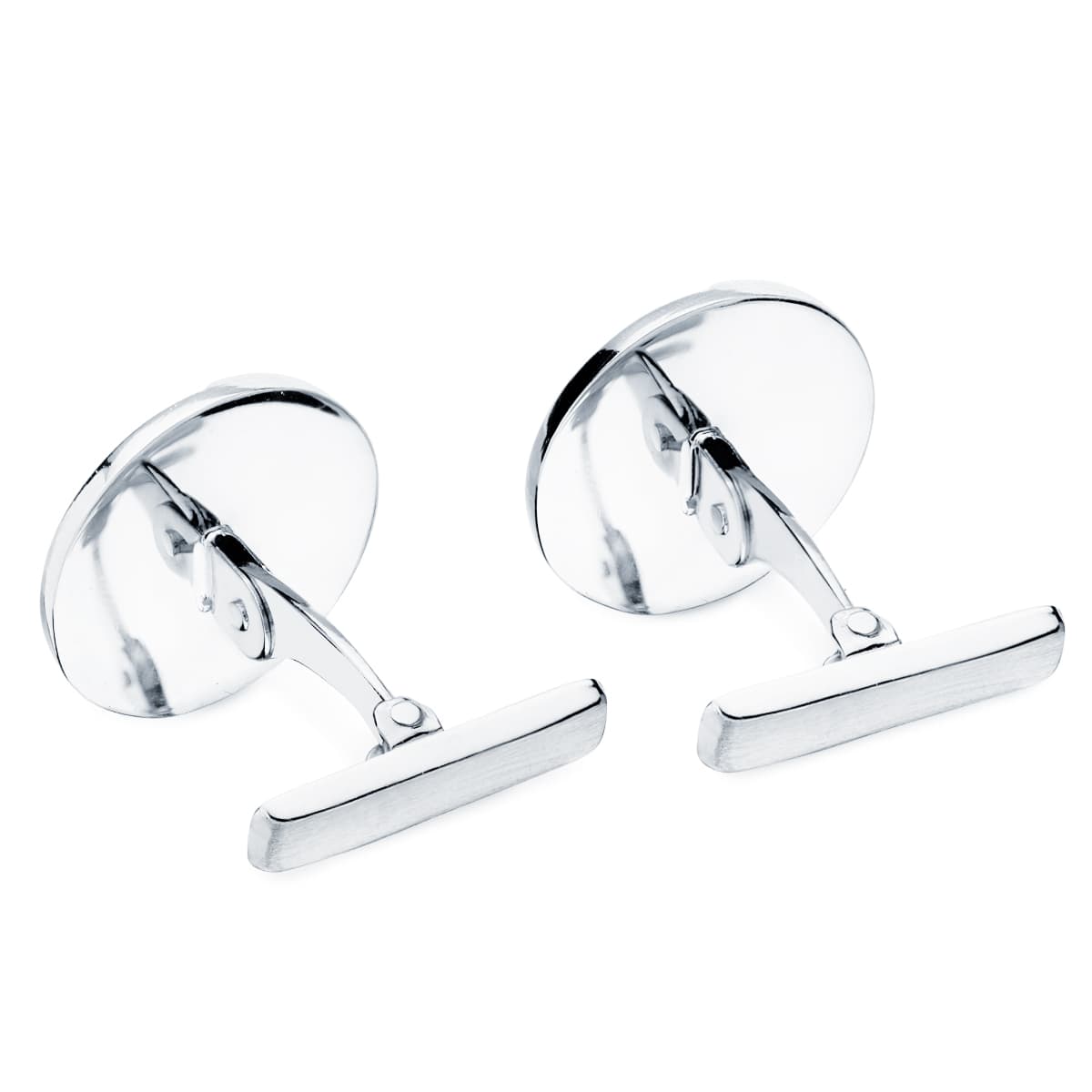 18K White Gold Round Cufflinks with Mother of Pearl 15 mm Rigid Oscillating Clasp