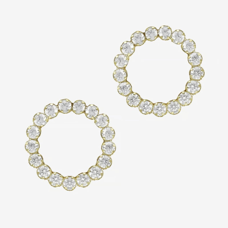 Pendientes cortos círculo color blanco bañados en oro