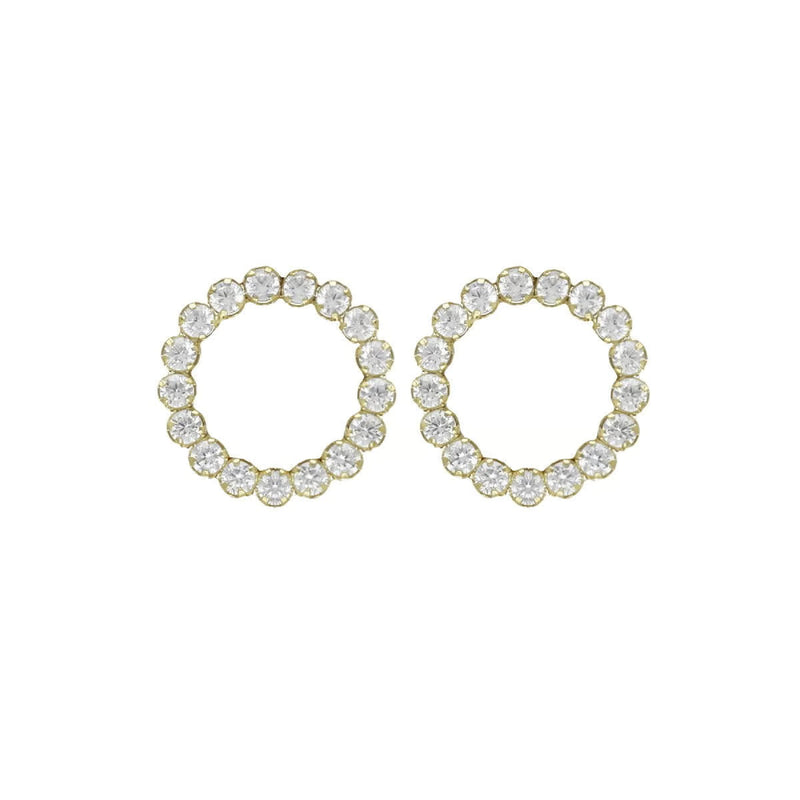 Pendientes cortos círculo color blanco bañados en oro