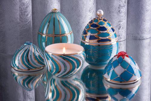 Turquoise Egg Decorative Candle with Gold Stripe
