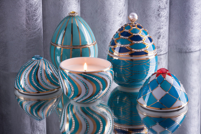 Vela Decorativa Huevo Turquesa con Raya de Oro