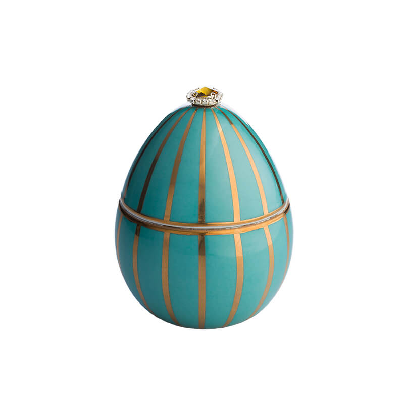 Vela Decorativa Huevo Turquesa con Raya de Oro