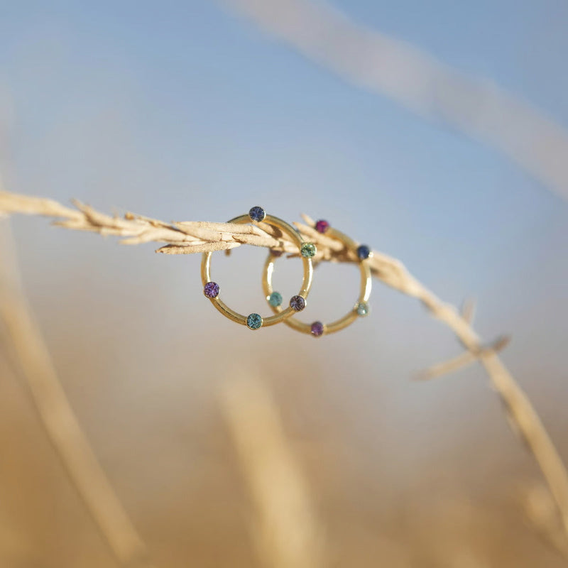 Pendientes aro círculo multicolor bañados en oro