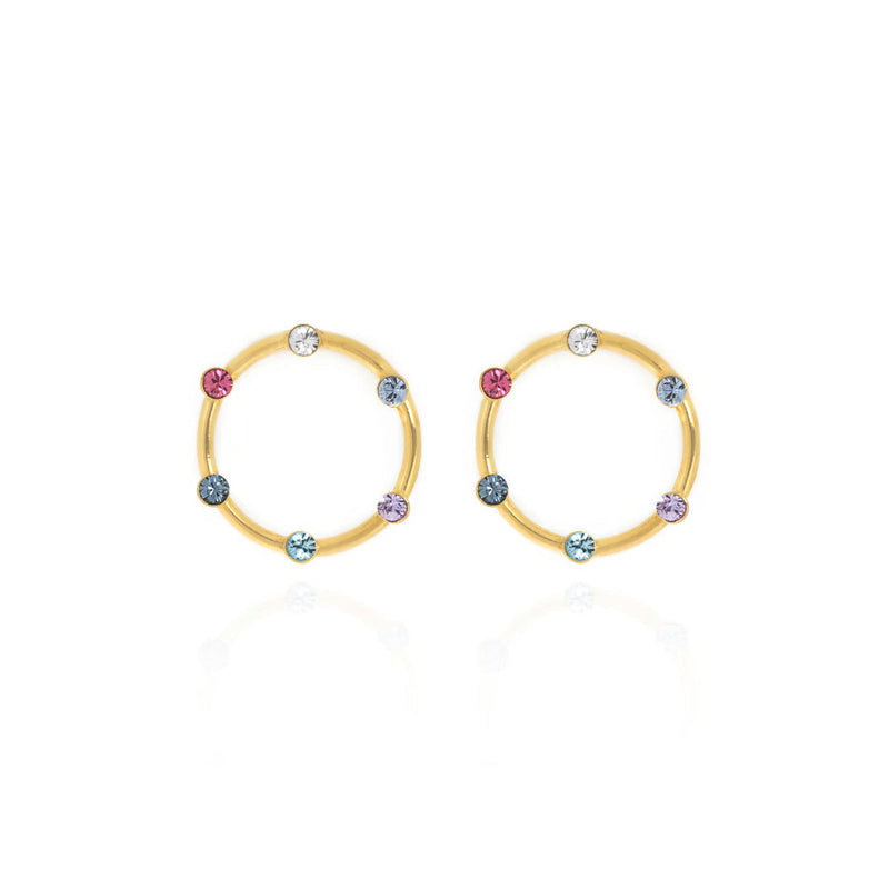 Pendientes aro círculo multicolor bañados en oro