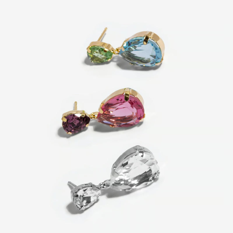 Pendientes largos lágrima color azul bañados en oro