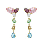 Pendientes largos lágrima color multicolor bañados en oro