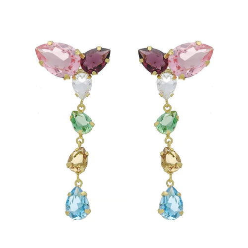 Pendientes largos lágrima color multicolor bañados en oro