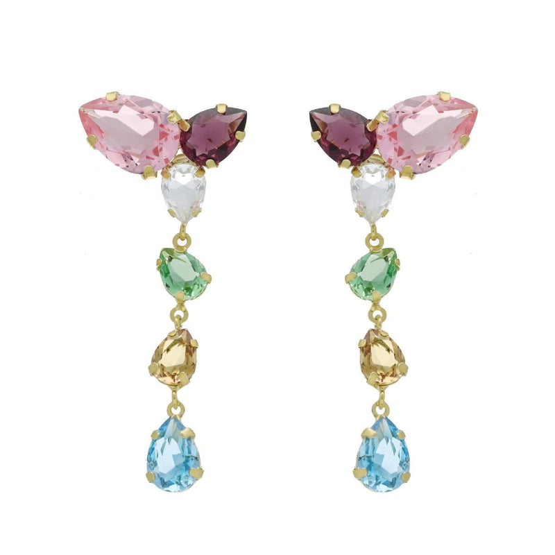 Pendientes largos lágrima color multicolor bañados en oro