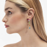 Pendientes largos lágrima color multicolor bañados en oro