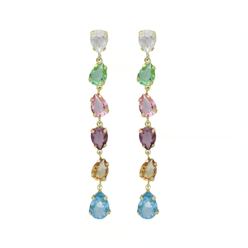 Pendientes largos lágrima color multicolor bañados en oro