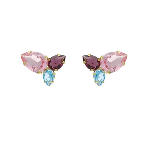 Pendientes cortos lágrima color multicolor bañados en oro