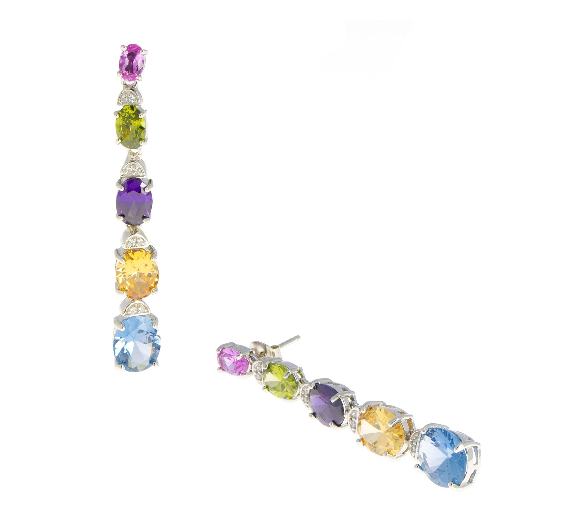 Long Silver Earrings Multicolor Zirconia 5.5 cm