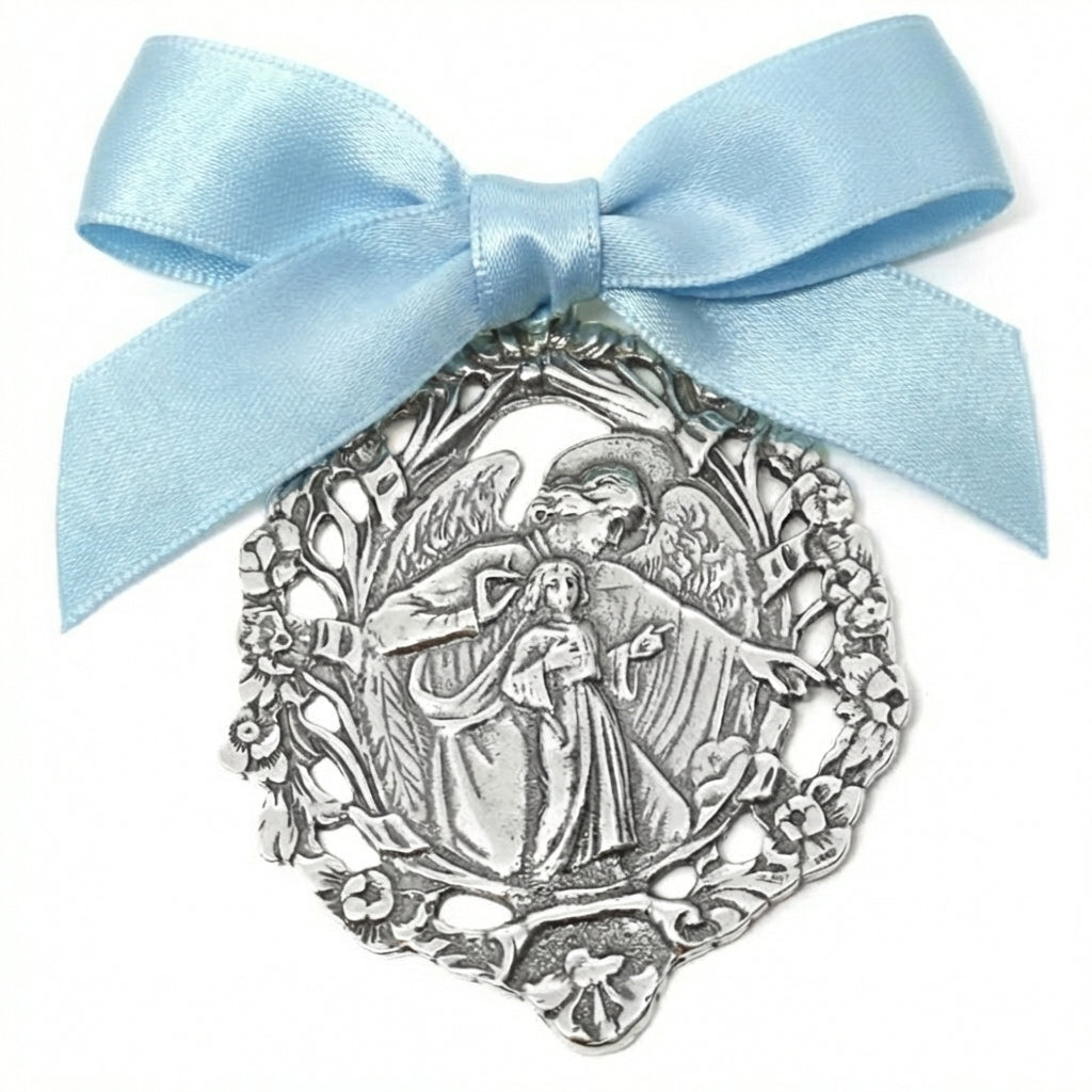 Medalla de Cuna Plata Ángel de La Guarda Calado