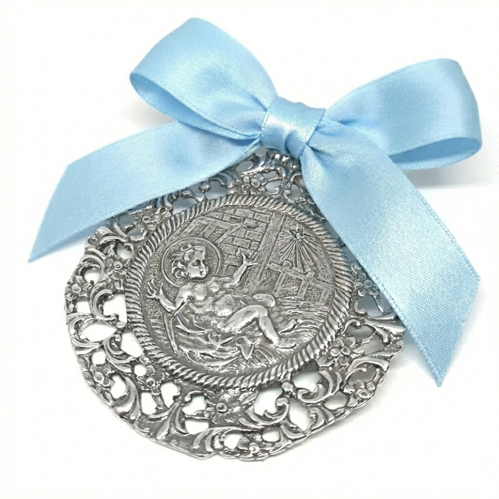 Medalla de Cuna Plata Niño Entre Pajas