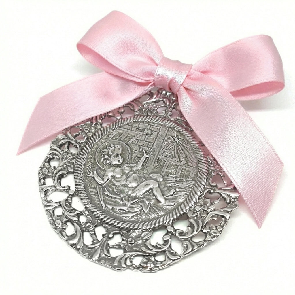 Medalla de Cuna Plata Niño Entre Pajas