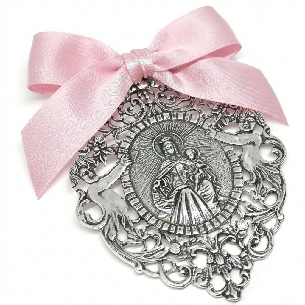 Medalla de Cuna Virgen del Carmen Grande en Plata 925