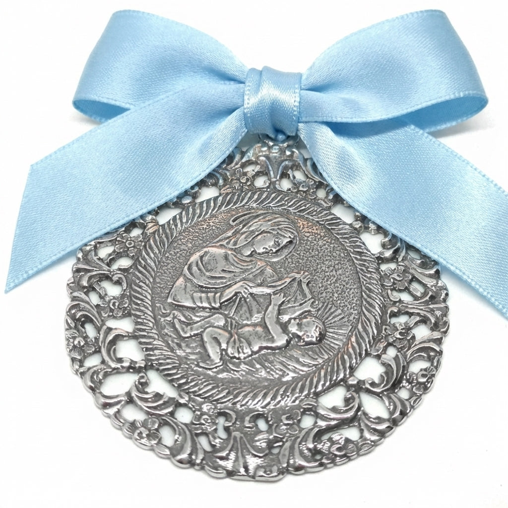 Silver Virgin Mary Crib Medal 