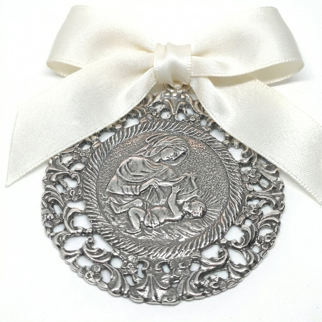 Silver Virgin Mary Crib Medal 