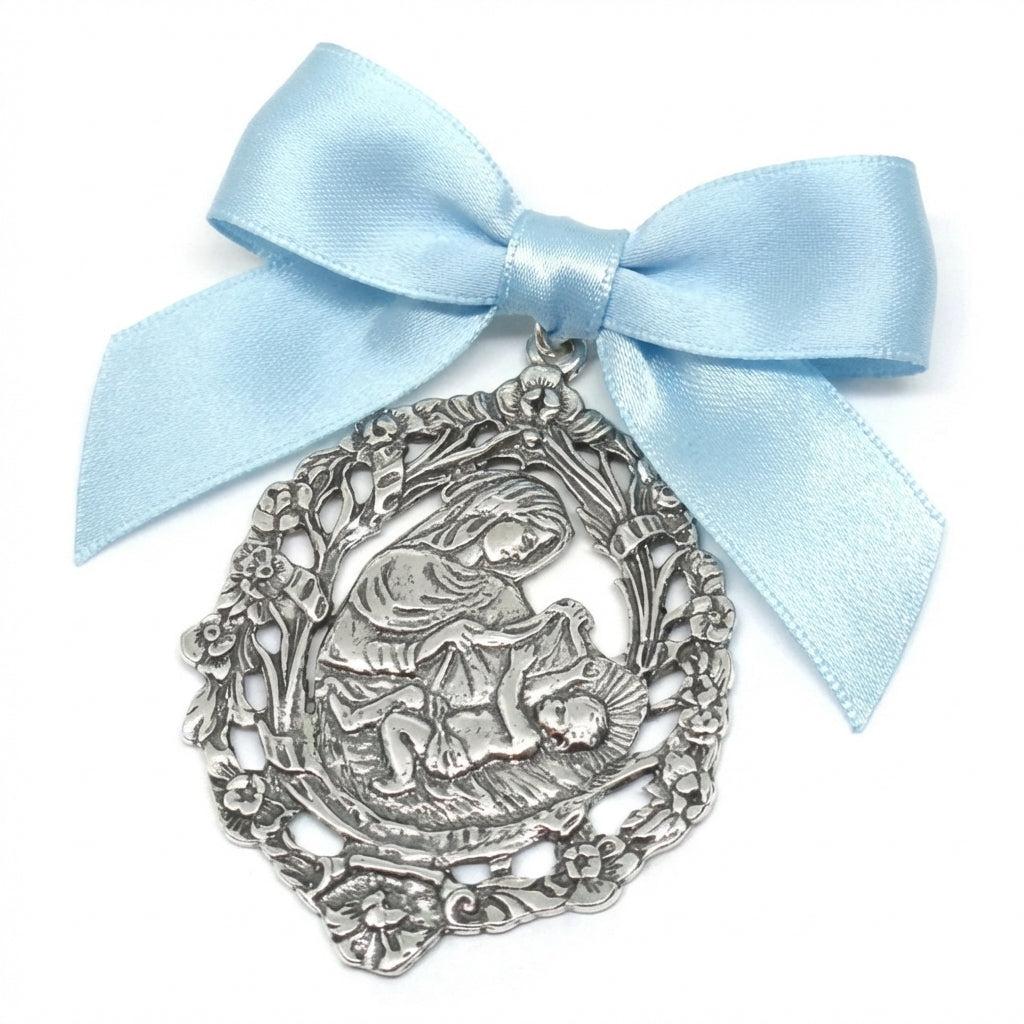 Silver Openwork Virgin Mary Cradle Medal 