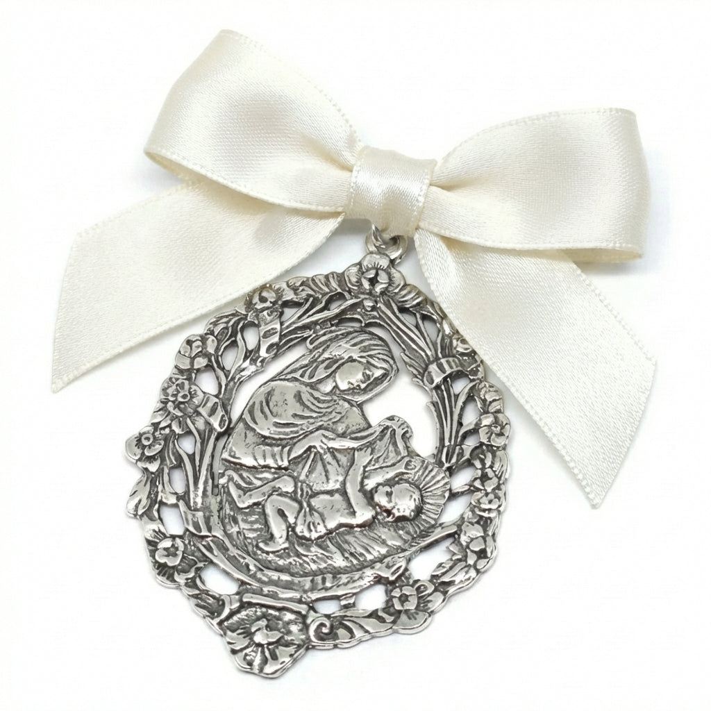 Silver Openwork Virgin Mary Cradle Medal 