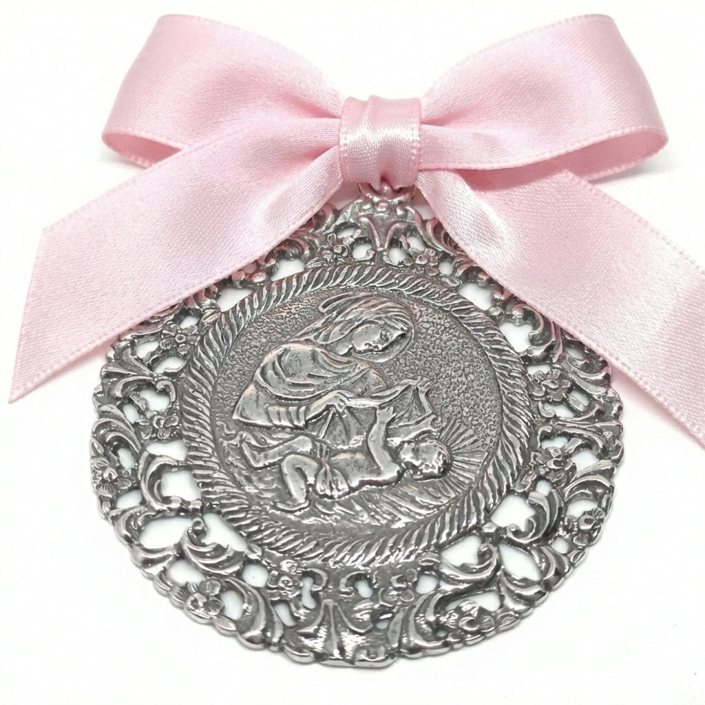 Silver Virgin Mary Crib Medal 