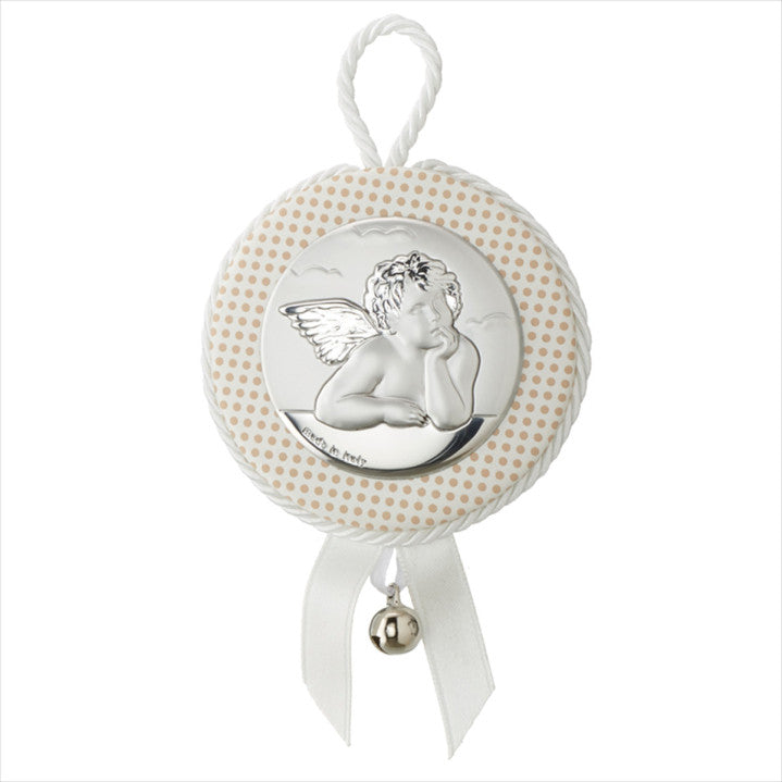 Silver Crib Medallion Angel Rafael with Bell