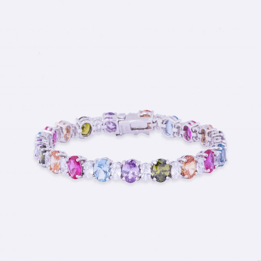Silver Bracelet with Multicolor Oval Zirconia