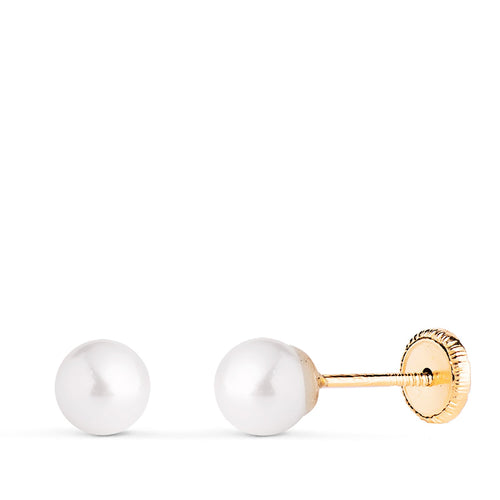 18K Yellow Gold Earrings 4mm Pearl Nut Closure