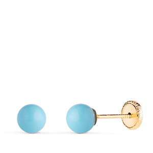 18K Yellow Gold Turquoise Earrings 4mm Nut Closure