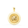 18K Yellow Gold Medusa Medal With Openwork Border And Shaded Greek Key 20 mm