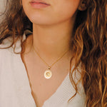 18K Yellow Gold Medusa Medal With Openwork Border And Shaded Greek Key 20 mm