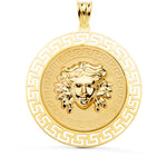 18K Yellow Gold Medusa Medal With Openwork Border And Shaded Greek Key 33 mm