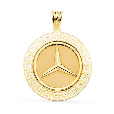 18K Yellow Gold Three-Pointed Star Medal with Openwork Greek Border. 27 mm