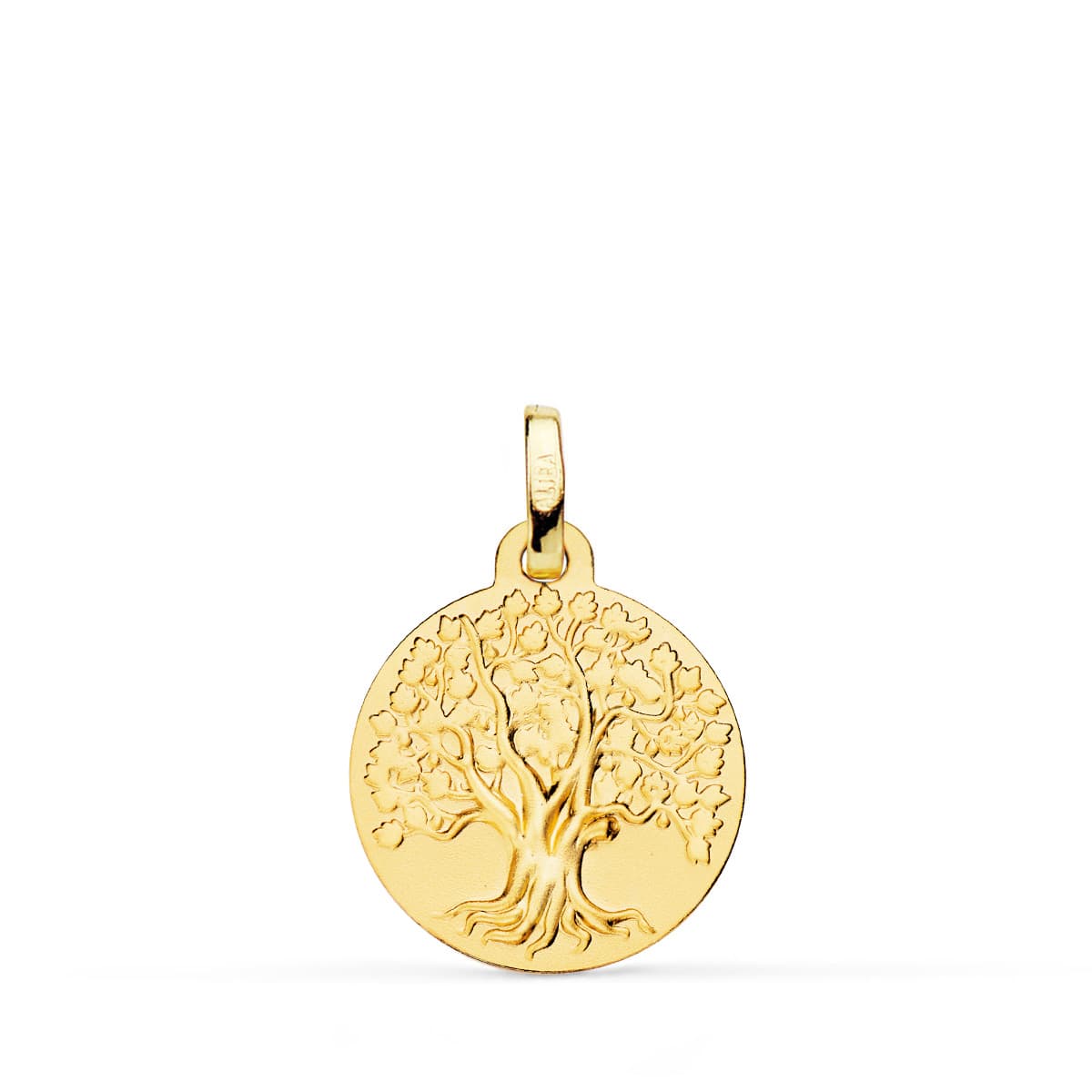 18K Yellow Gold Tree of Life Matte Medal 16 Mm