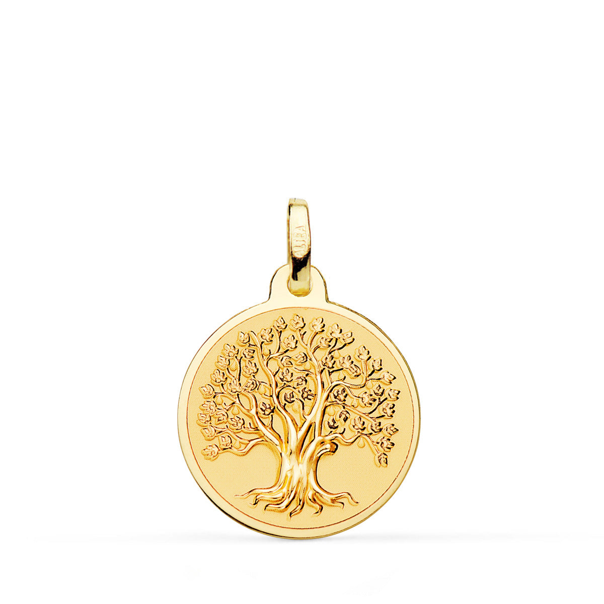 Medaglia 18K Oro Giallo Albero della Vita Lucido e Fondo Satinato 18 mm