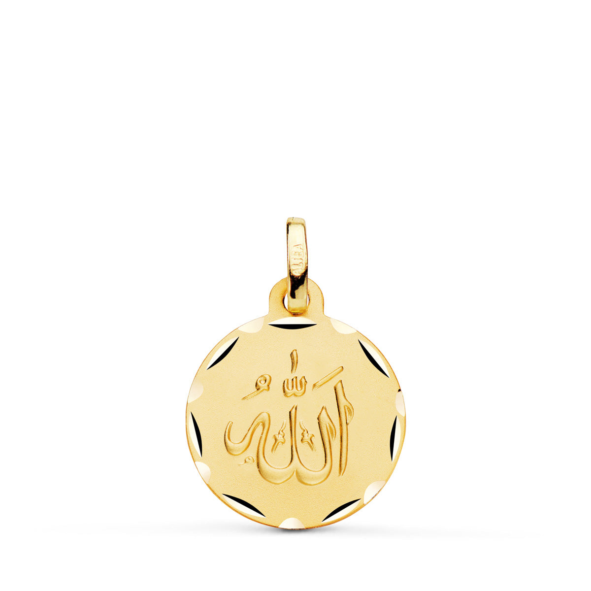 18K Yellow Gold Medal Allah Is Great Carved And Matte 16 Mm