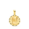 18K Yellow Gold Medal Virgin Mary Shaded and Carved 17 mm
