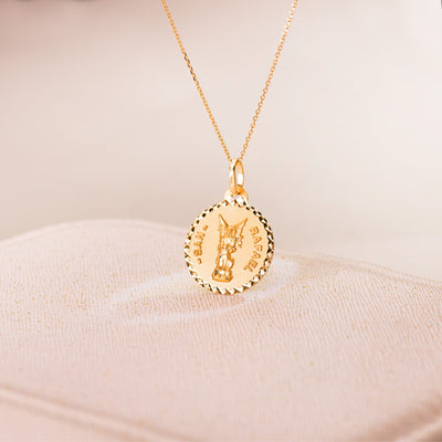 18K Yellow Gold St. Raphael Medal Carved 20 mm