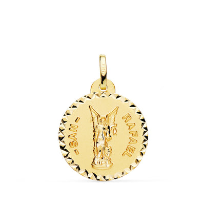 18K Yellow Gold St. Raphael Medal Carved 20 mm