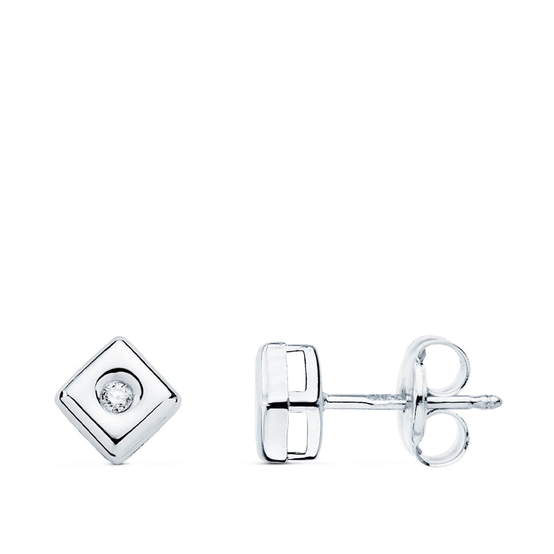 18K Square Chaton Diamond Earrings 0.030 Qts. Pressure. G-Vs2