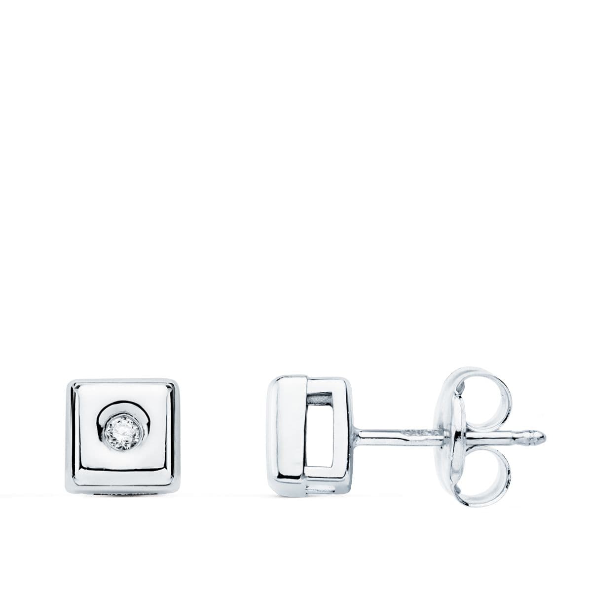 18K Square Chaton Earrings Diamonds 0.040 Qts. G-Vs2 Pressure Closure