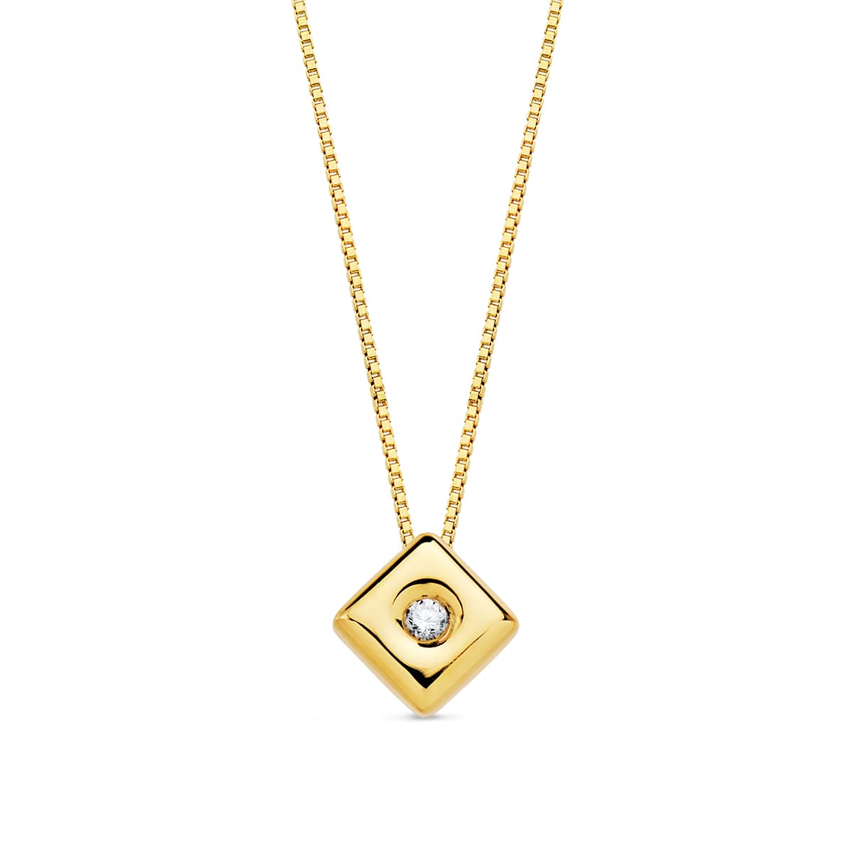 18K Yellow Gold Choker Chaton Rhombus Diamond 0.015 Ct. G-Vs2 Chain 42 cm