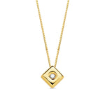 18K Gargantilla Oro Amarillo Chaton Rombo Diamante 0.015 Qts. G-Vs2 Cadena 42 cm