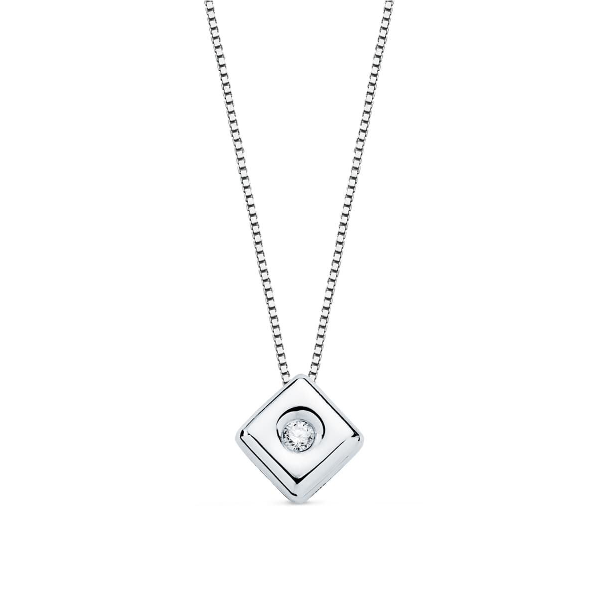 18K White Gold Choker Chaton Rhombus Diamond 0.015 Carats G-Vs2. Chain 42 cm