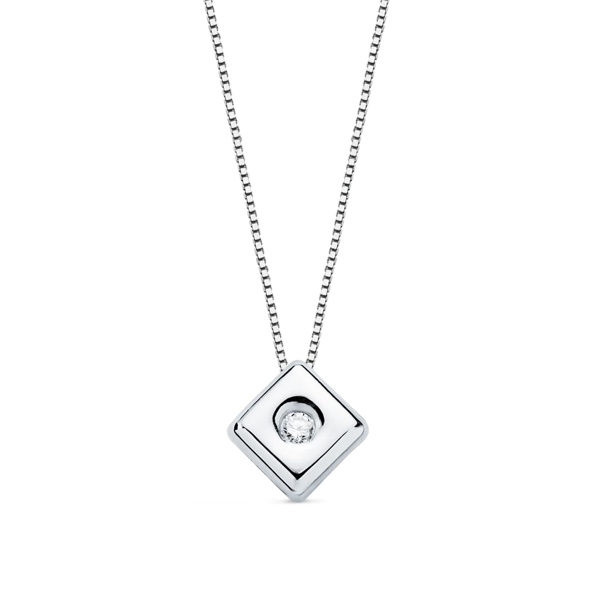 18K White Gold Choker Chaton Rhombus Diamond 0.020 Carats G-Vs2. Chain 42 cm
