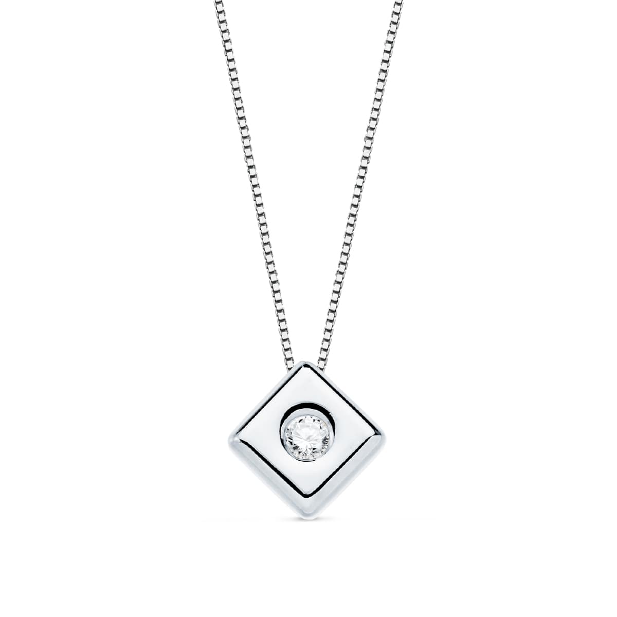 18K White Gold Rhombus Diamond 0.050 Cts. G-Vs2 Necklace 42 cm