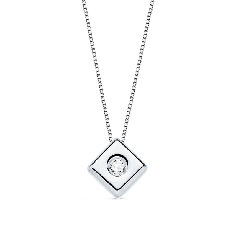 18K Gargantilla Oro Blanco Rombo Diamante 0.050 Qts. G-Vs2. Cadena 42 cm