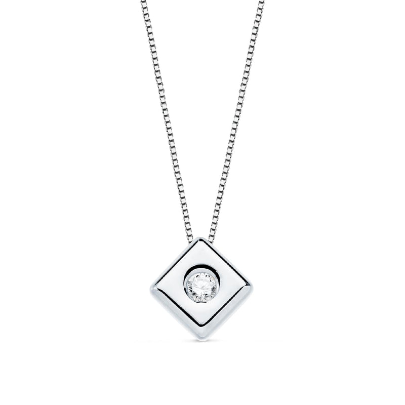 Tour de cou diamant losange en or blanc 18 carats 0,050 Qts. G-Vs2. Chaîne 42 cm
