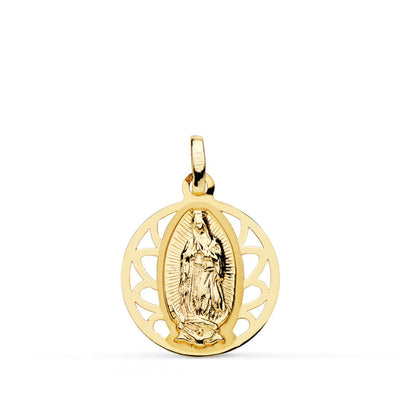 18K Yellow Gold Medal Virgin of Guadalupe Openwork Frame 18 mm